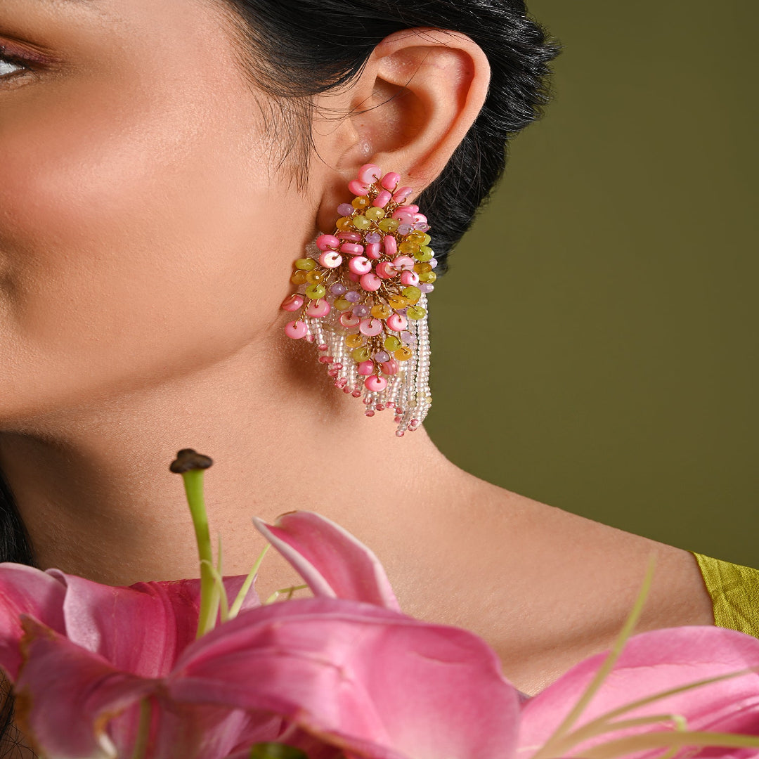 Rose Pink Green Fashion Long Earrings For Women - LE-960-01 PINK