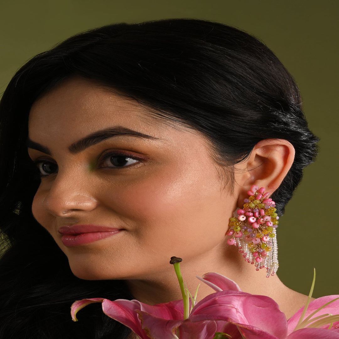 Rose Pink Green Fashion Long Earrings For Women - LE-960-01 PINK