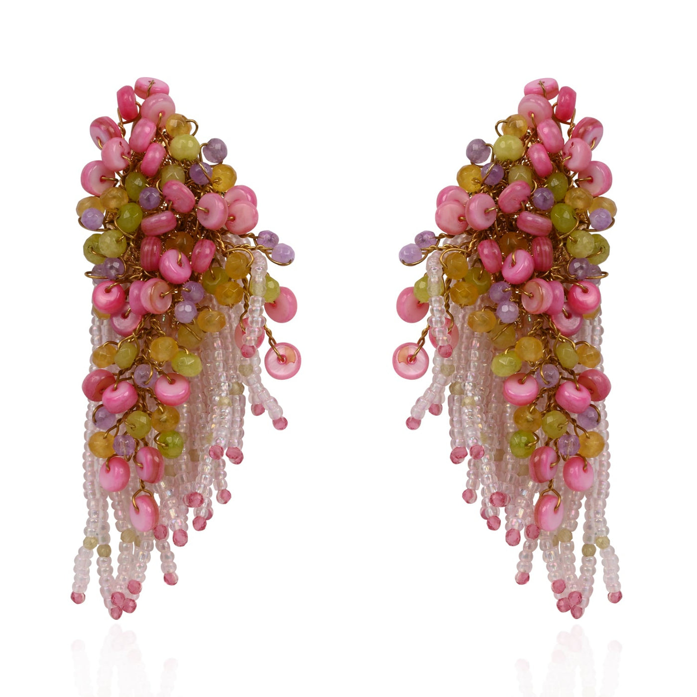 Rose Pink Green Fashion Long Earrings For Women - LE-960-01 PINK