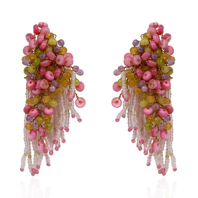 Rose Pink Green Fashion Long Earrings For Women - LE-960-01 PINK
