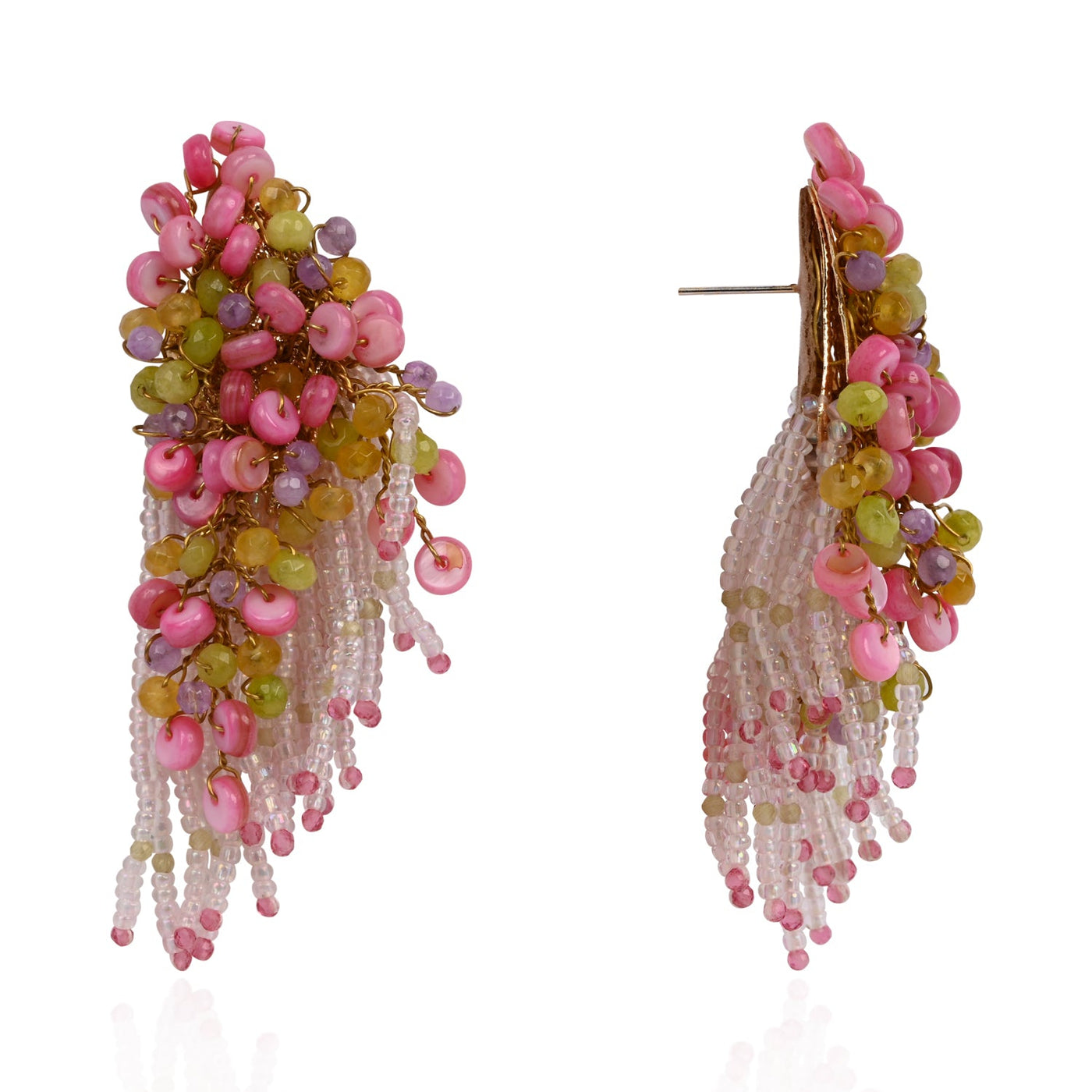 Rose Pink Green Fashion Long Earrings For Women - LE-960-01 PINK