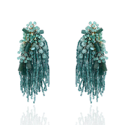 Gold Plated Emerald Green Long Tassel Earrings - LE-962-01 GREEN