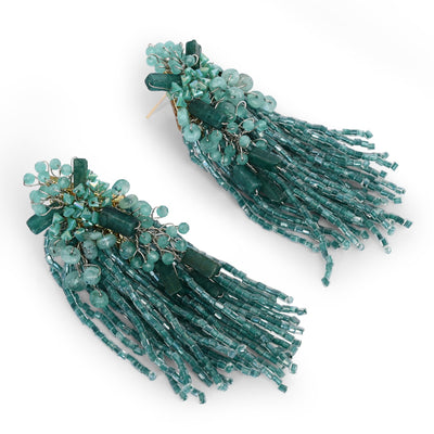 Gold Plated Emerald Green Long Tassel Earrings - LE-962-01 GREEN