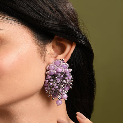 Designer Long Earrings With Purple Lilac Stones - LE-965-01 LILAC