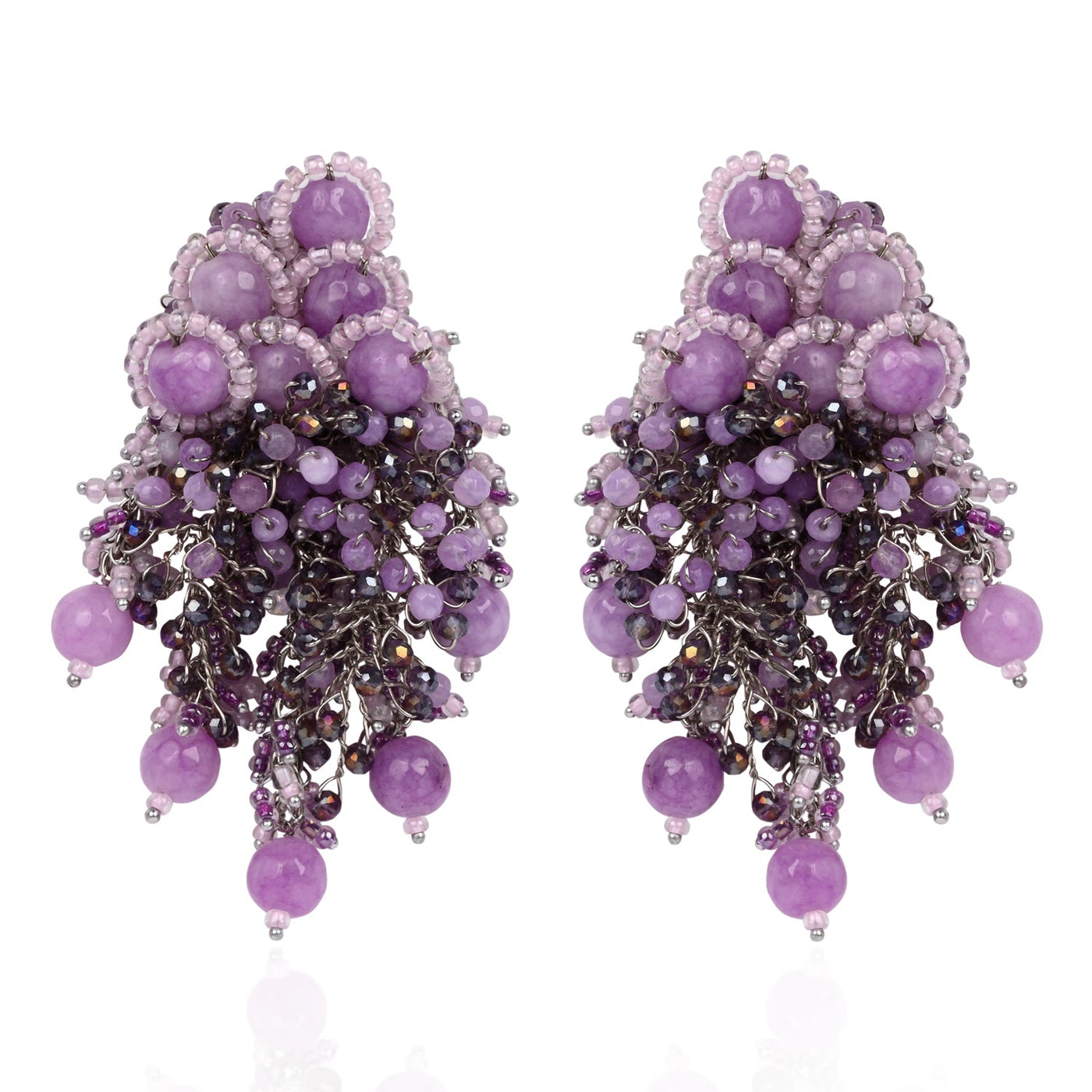 Designer Long Earrings With Purple Lilac Stones - LE-965-01 LILAC