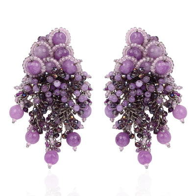 Designer Long Earrings With Purple Lilac Stones - LE-965-01 LILAC
