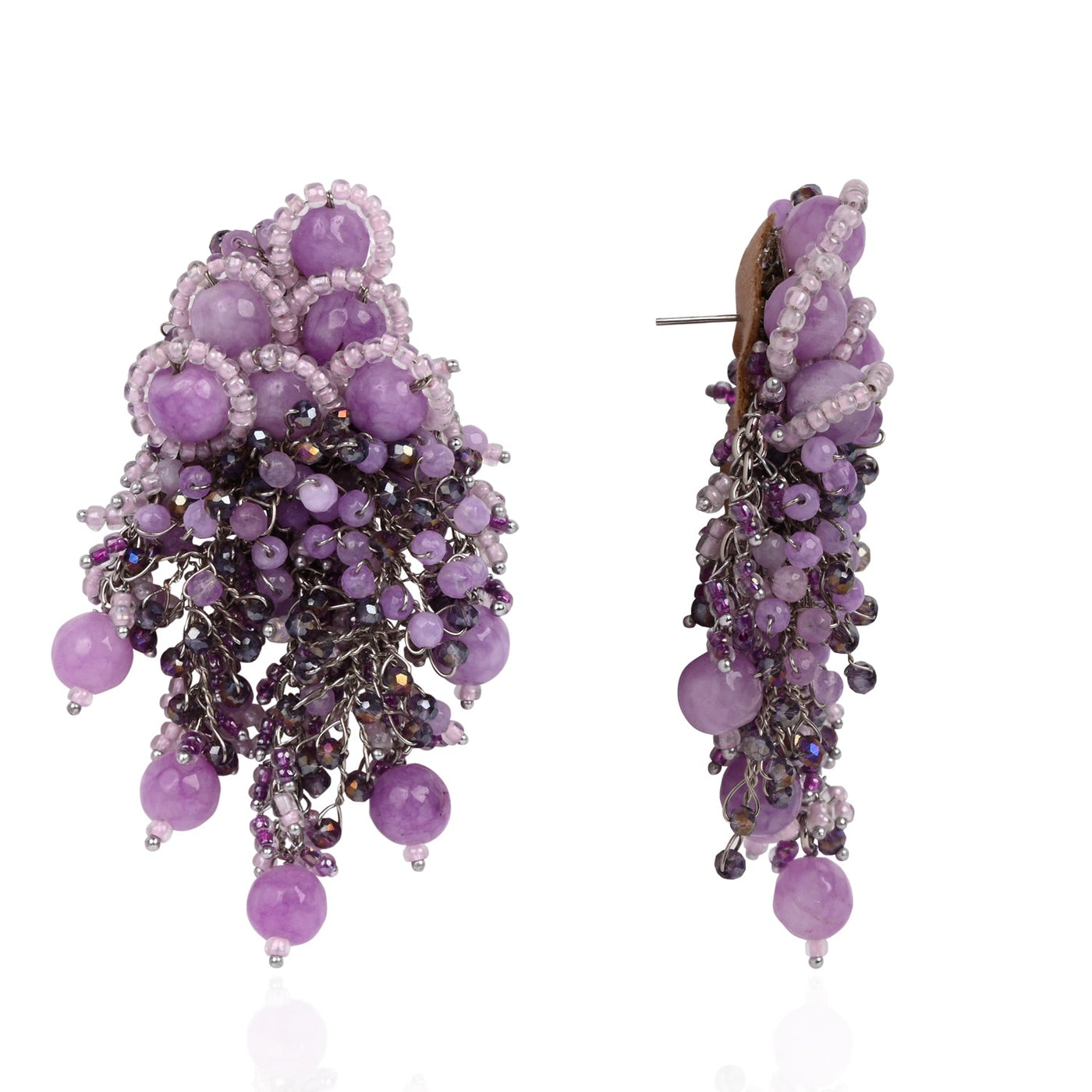 Designer Long Earrings With Purple Lilac Stones - LE-965-01 LILAC