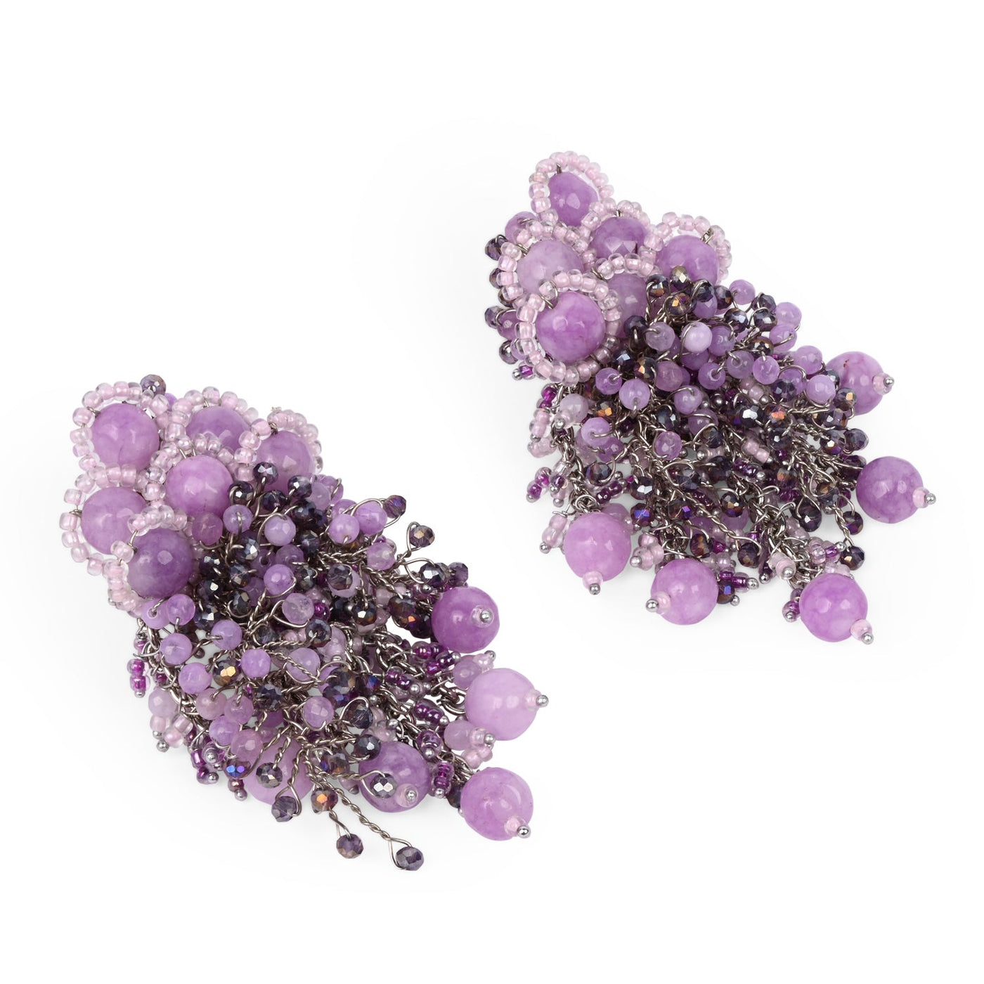 Designer Long Earrings With Purple Lilac Stones - LE-965-01 LILAC