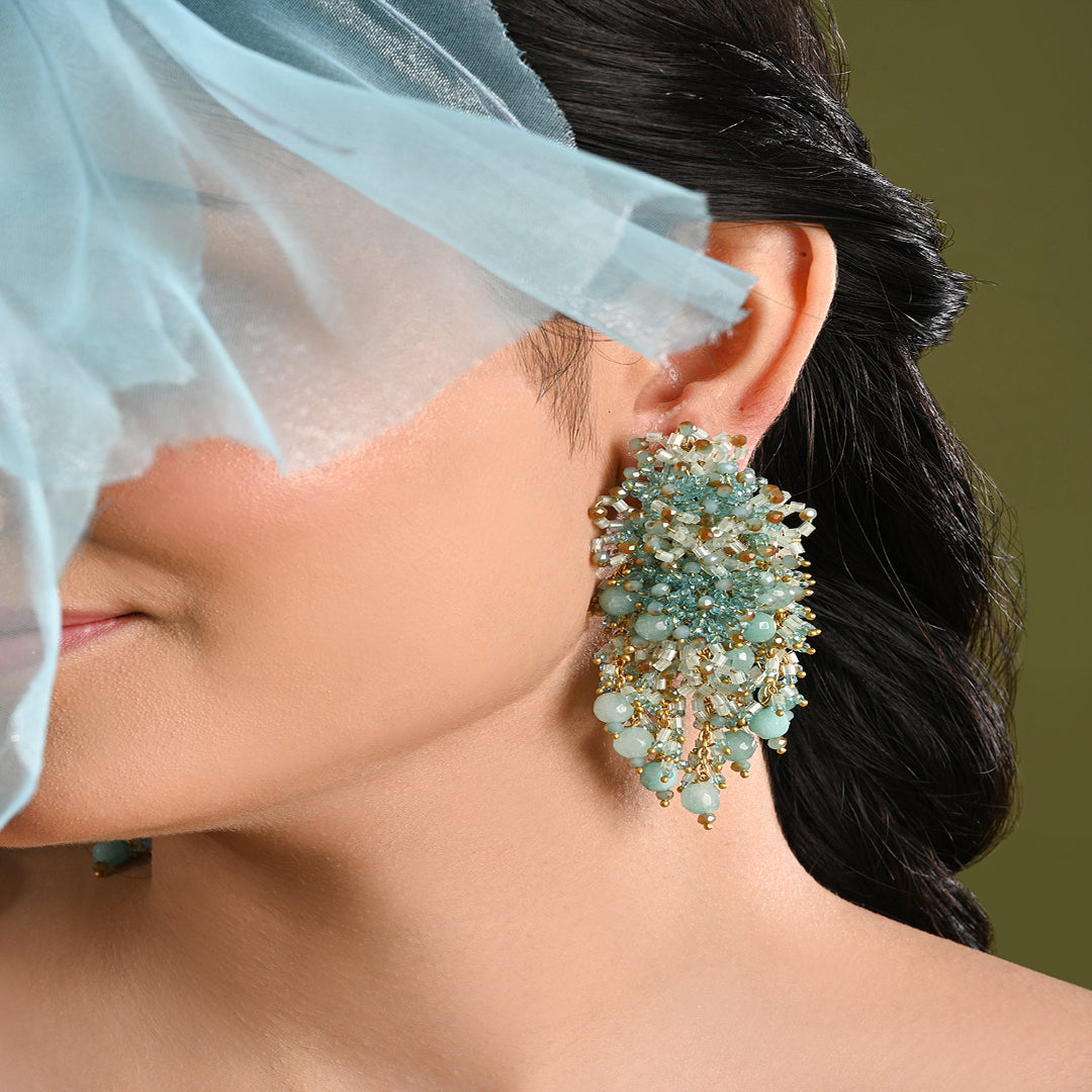 Gold Plated Mehendi Jewelry Long Earrings - LE-966-01 TURQ