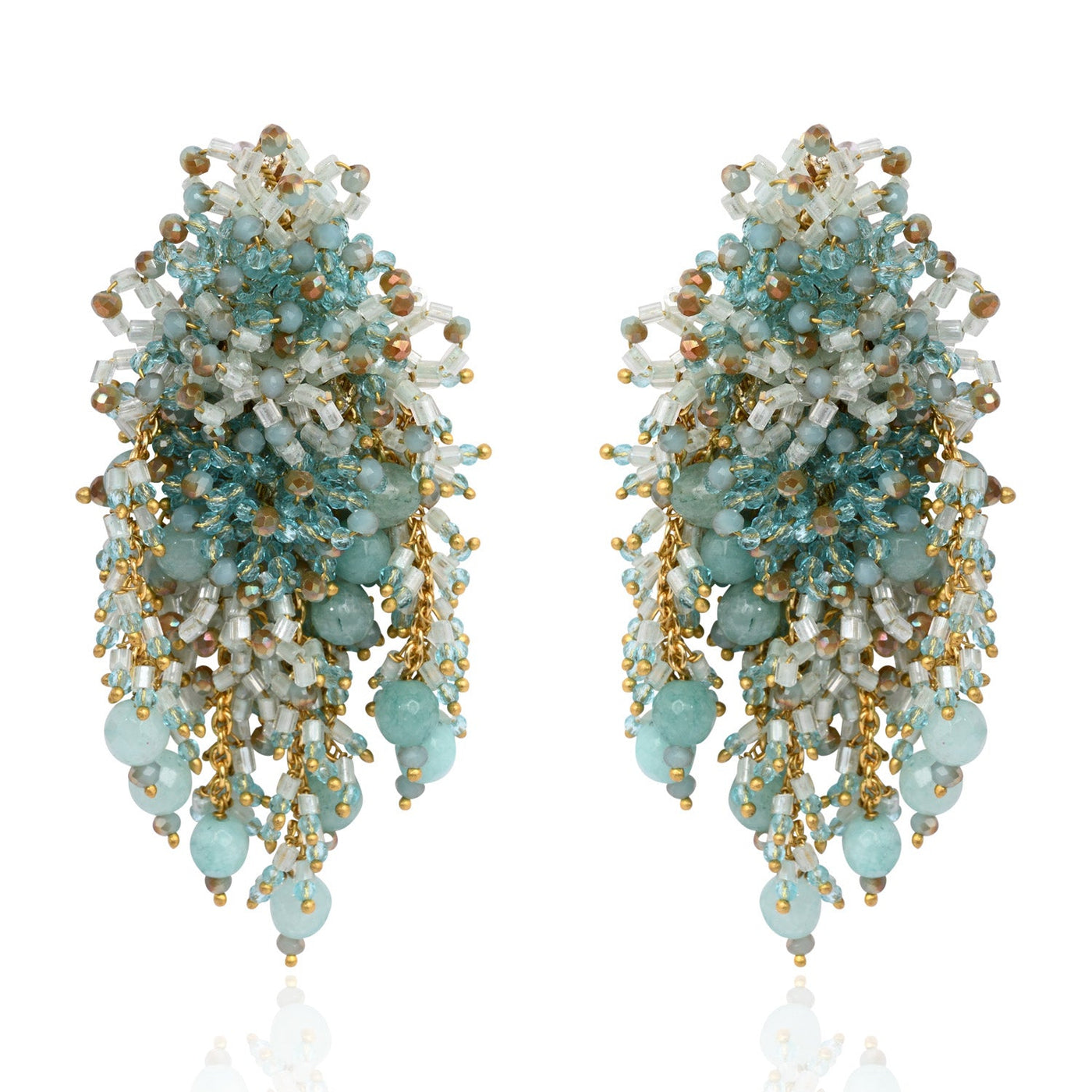 Gold Plated Mehendi Jewelry Long Earrings - LE-966-01 TURQ