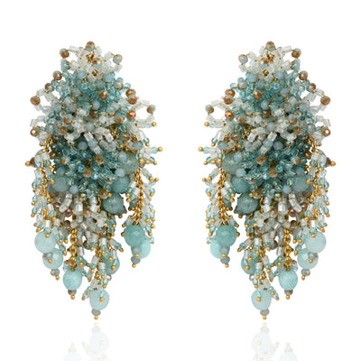 Gold Plated Mehendi Jewelry Long Earrings - LE-966-01 TURQ