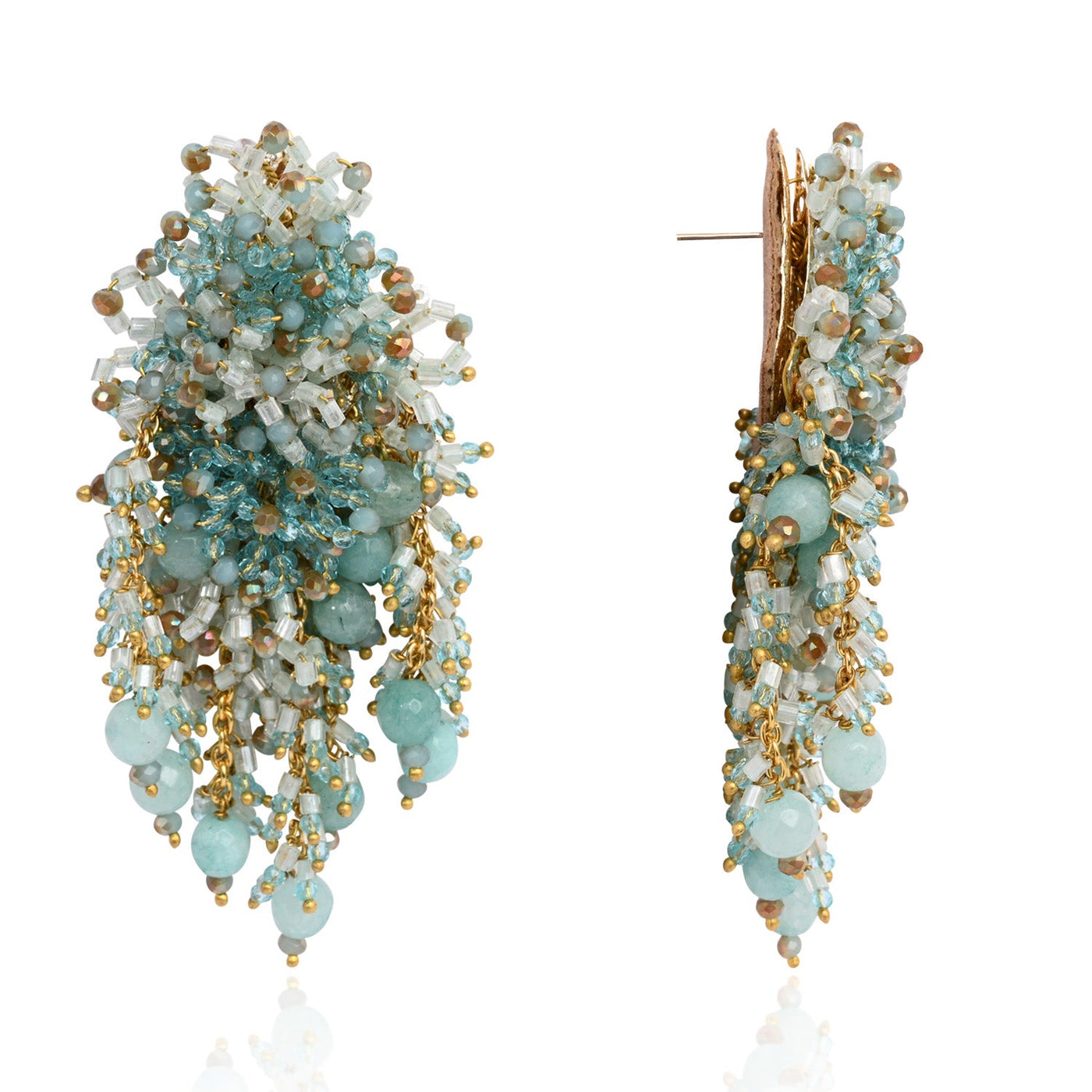 Gold Plated Mehendi Jewelry Long Earrings - LE-966-01 TURQ