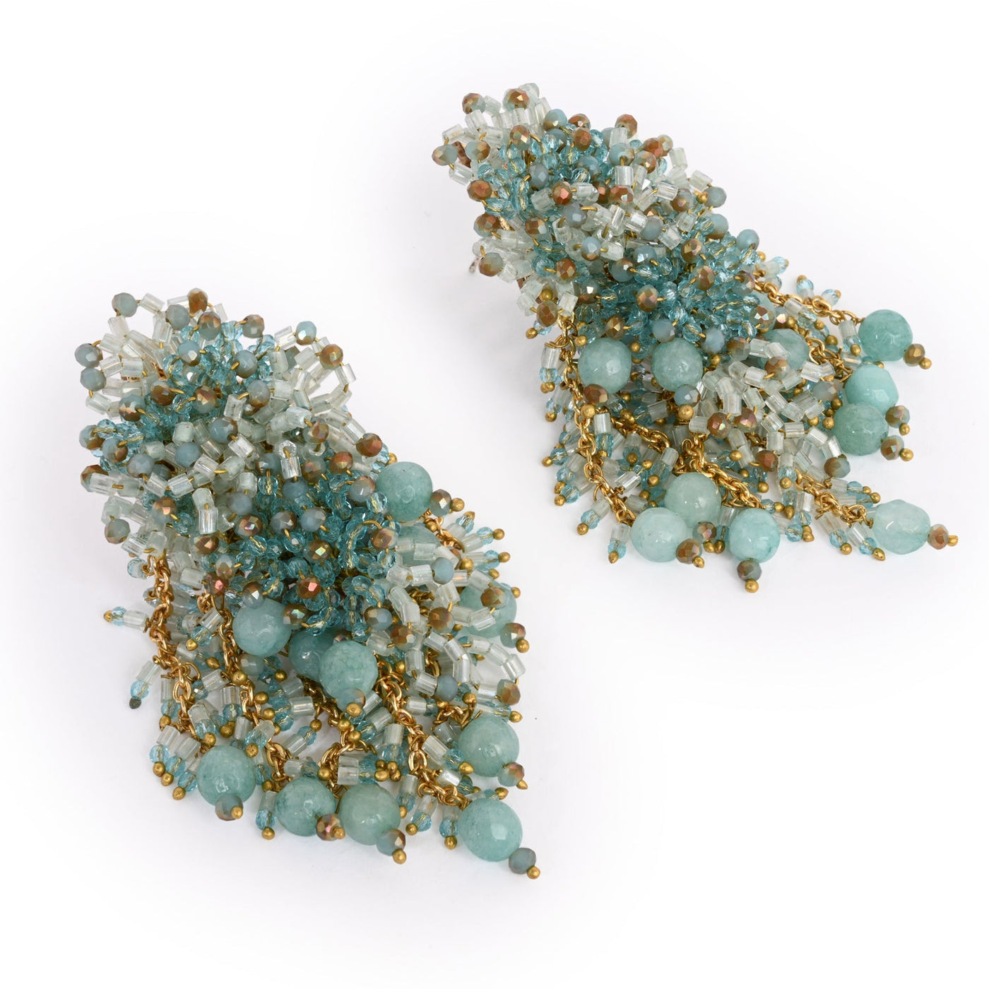 Gold Plated Mehendi Jewelry Long Earrings - LE-966-01 TURQ