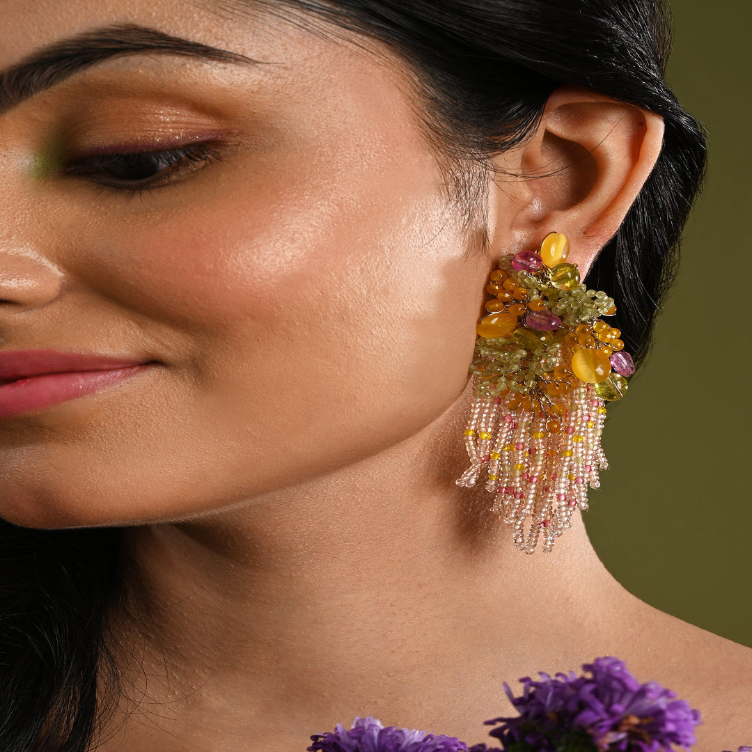 Mulicolour Stone Wedding Long Earrings - LE-967-01 MULTI