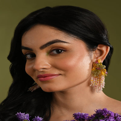 Mulicolour Stone Wedding Long Earrings - LE-967-01 MULTI