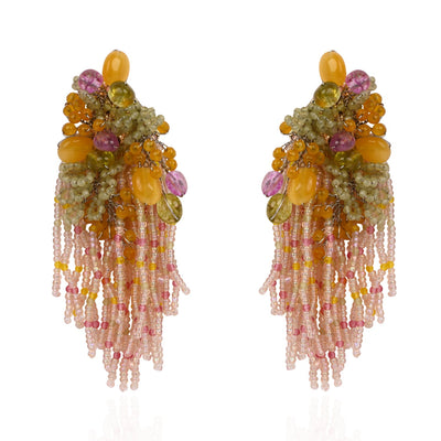 Mulicolour Stone Wedding Long Earrings - LE-967-01 MULTI