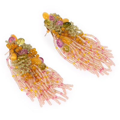 Mulicolour Stone Wedding Long Earrings - LE-967-01 MULTI