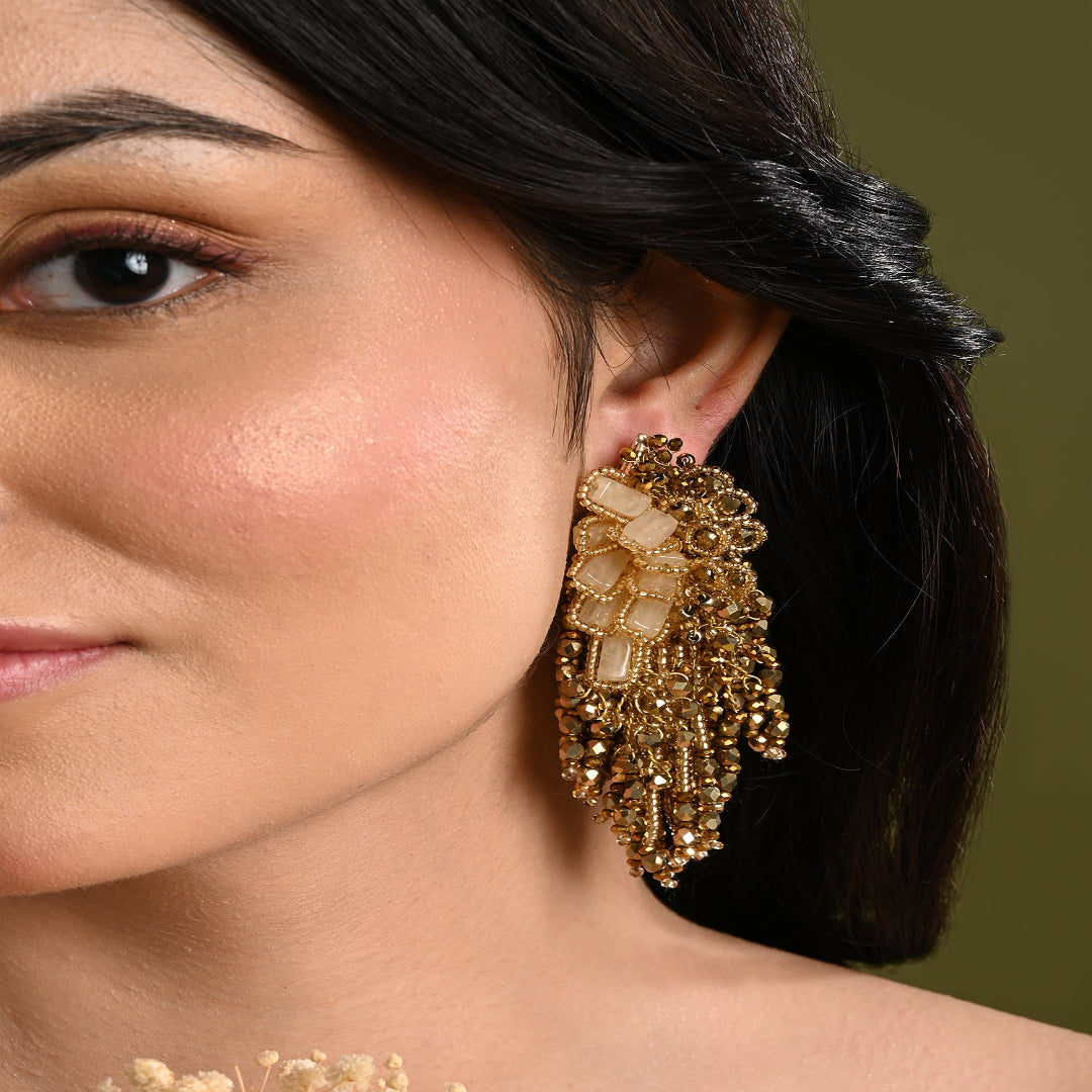 Wedding Gold Plated Golden Ethnic Long Earrings - LE-968-01 GOLD