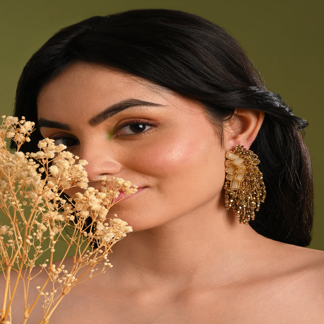Wedding Gold Plated Golden Ethnic Long Earrings - LE-968-01 GOLD