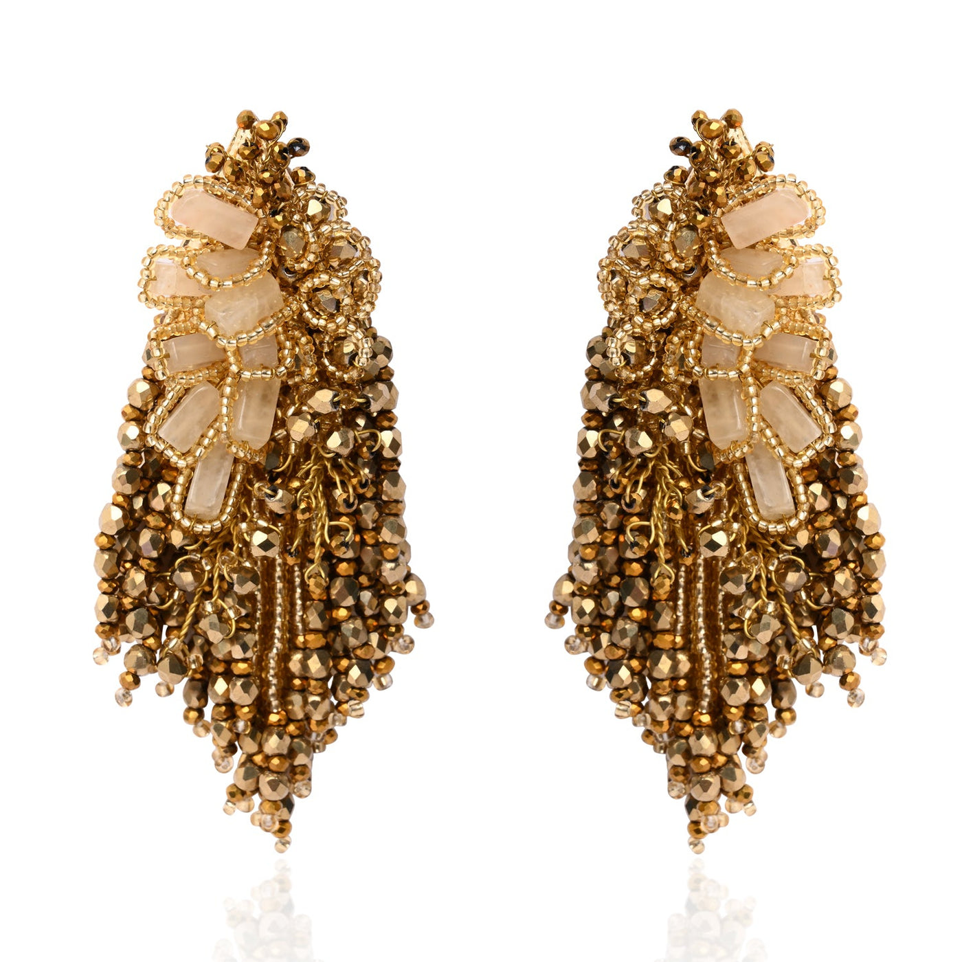 Wedding Gold Plated Golden Ethnic Long Earrings - LE-968-01 GOLD
