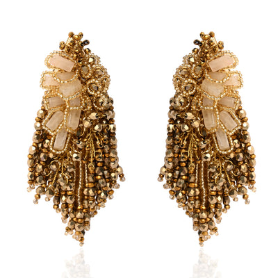 Wedding Gold Plated Golden Ethnic Long Earrings - LE-968-01 GOLD