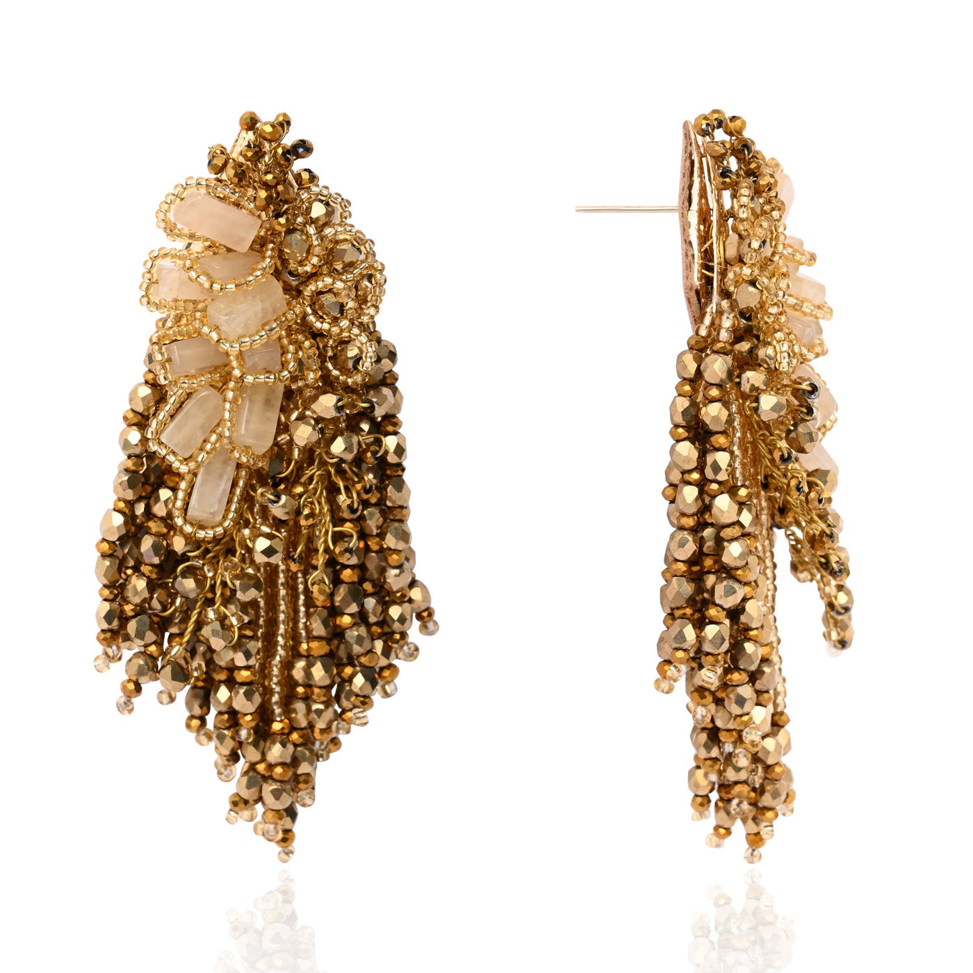 Wedding Gold Plated Golden Ethnic Long Earrings - LE-968-01 GOLD