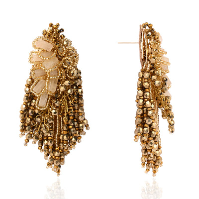 Wedding Gold Plated Golden Ethnic Long Earrings - LE-968-01 GOLD