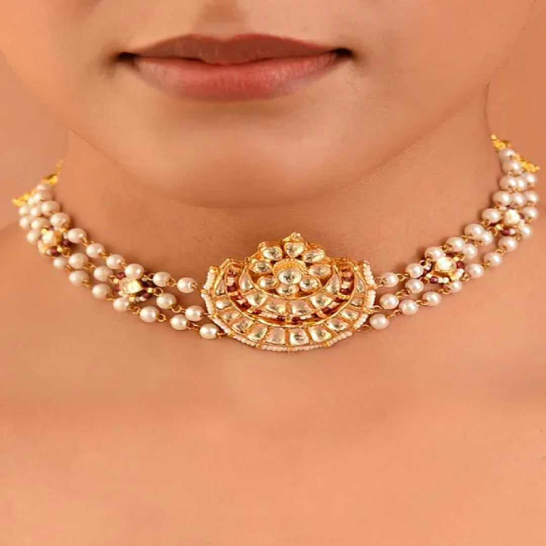 Gold Finish Jadau Choker - MR26XBA