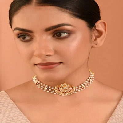 Gold Finish Jadau Choker - MR26XBA