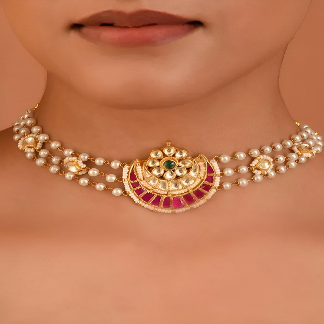 Multi Gold Finish Jadau Choker - MR26XBB