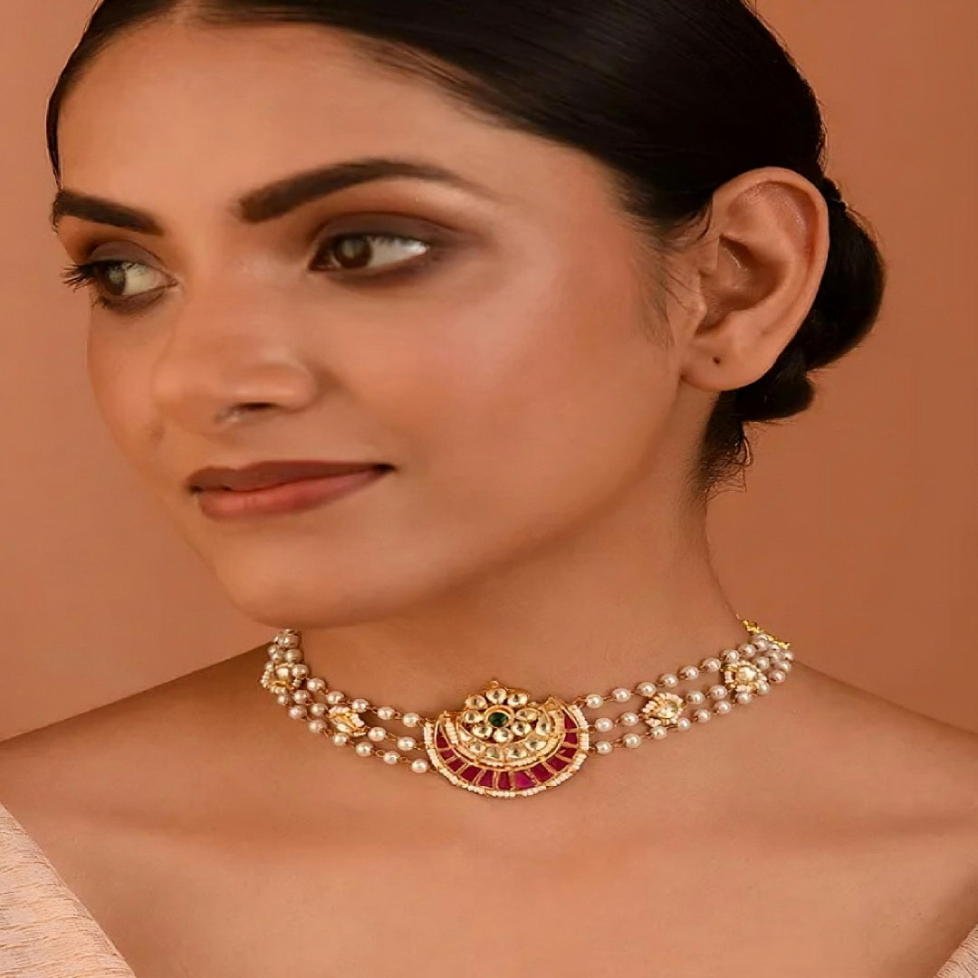 Multi Gold Finish Jadau Choker - MR26XBB