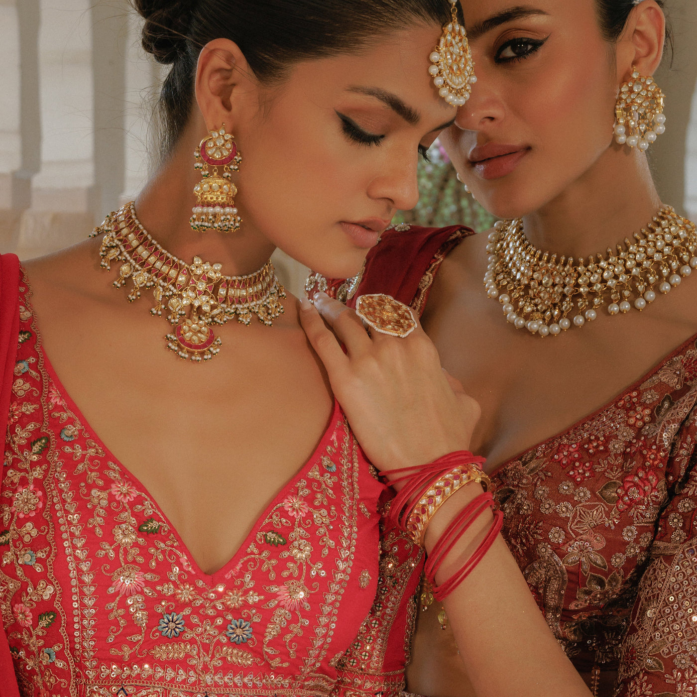 Red Gold Finish Jadau Jhumki Earrings - MR62CGA