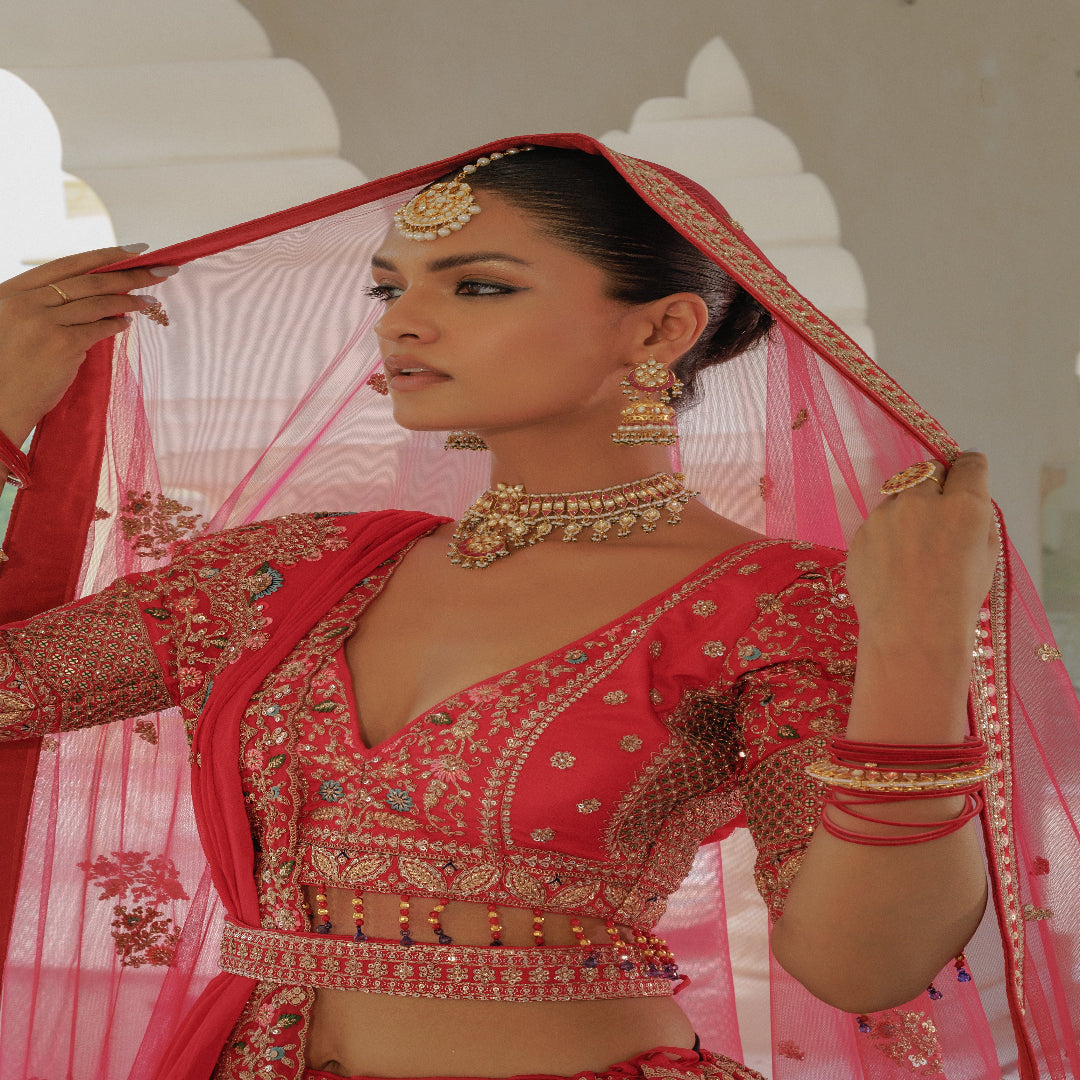 Red Gold Finish Jadau Jhumki Earrings - MR62CGA