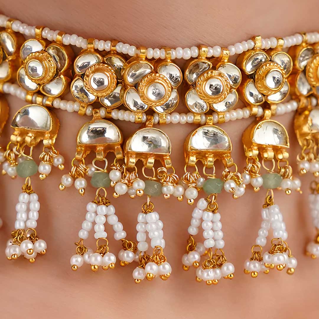 Golden White Beaded Set With Pearls - MR67NCA