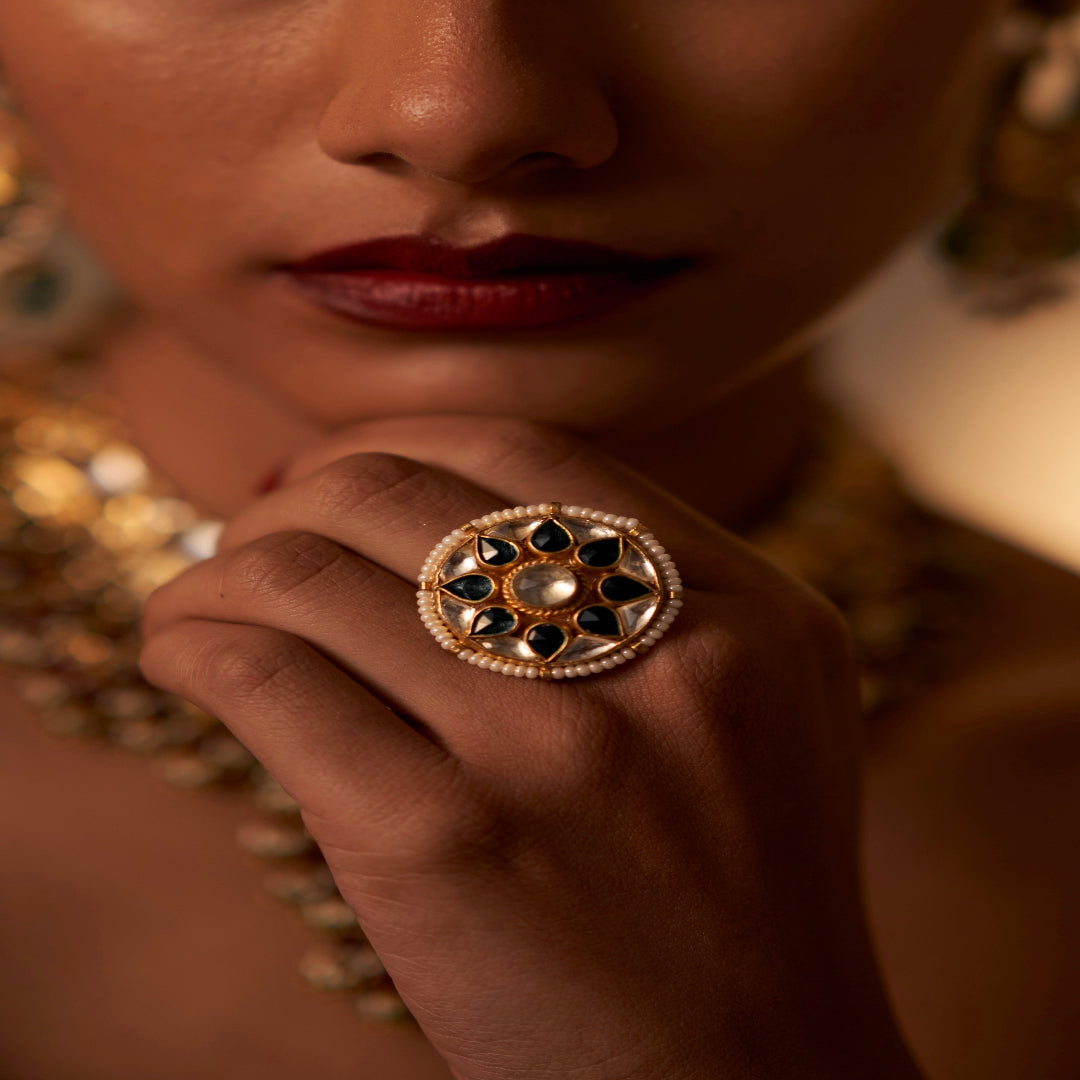 Kundan Green Jadau Finger Ring - MR75M