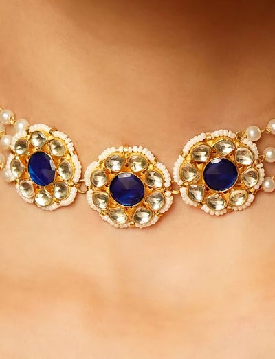 Indigo Gold Finish Jadau Choker - MR76XG