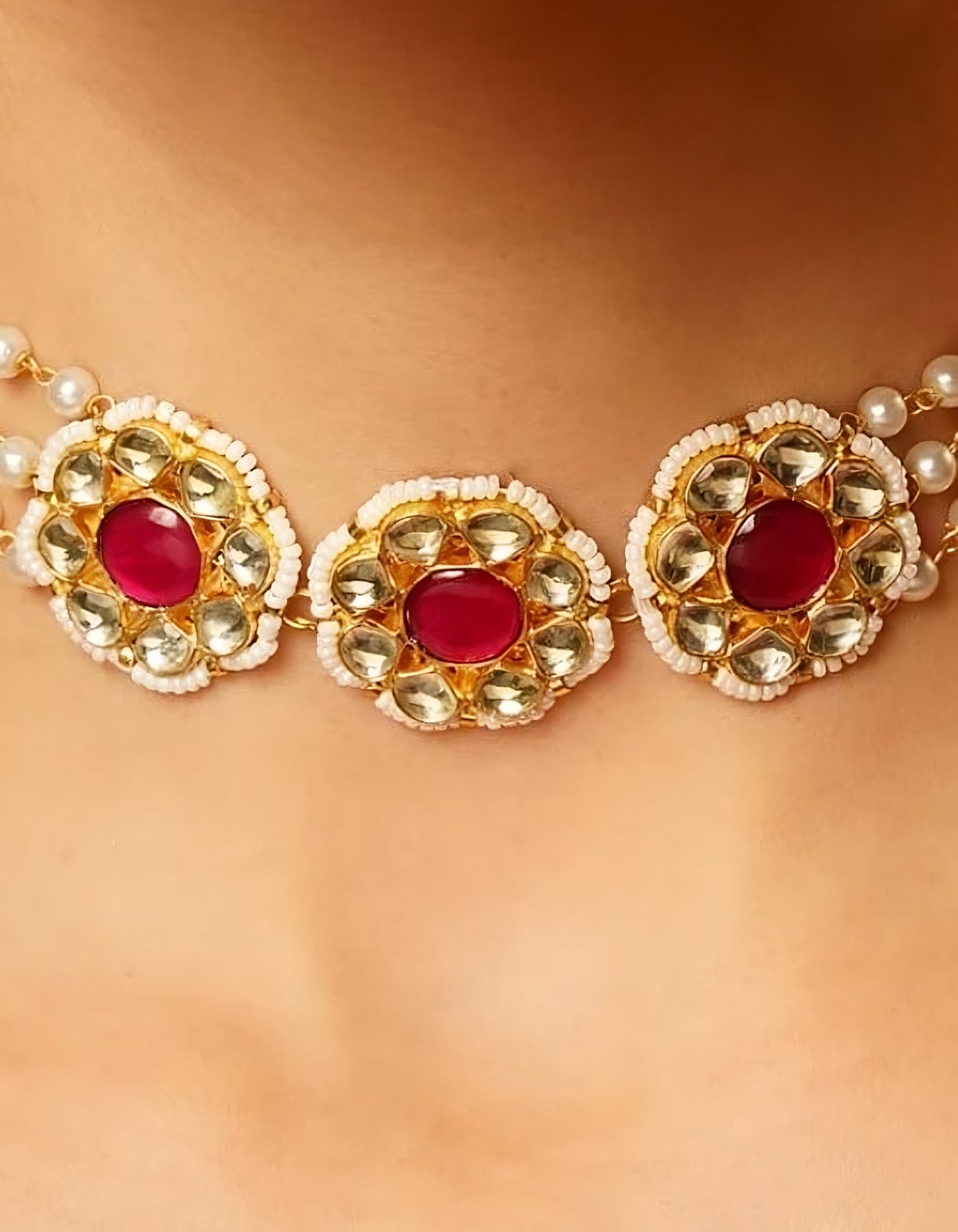 Red Gold Finish Jadau Choker - MR76XH