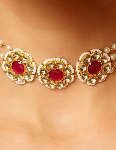 Red Gold Finish Jadau Choker - MR76XH