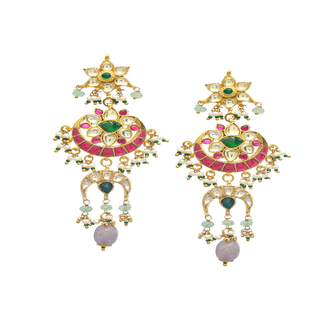 Multi Gold Finish Jadau Earrings - MR81EA