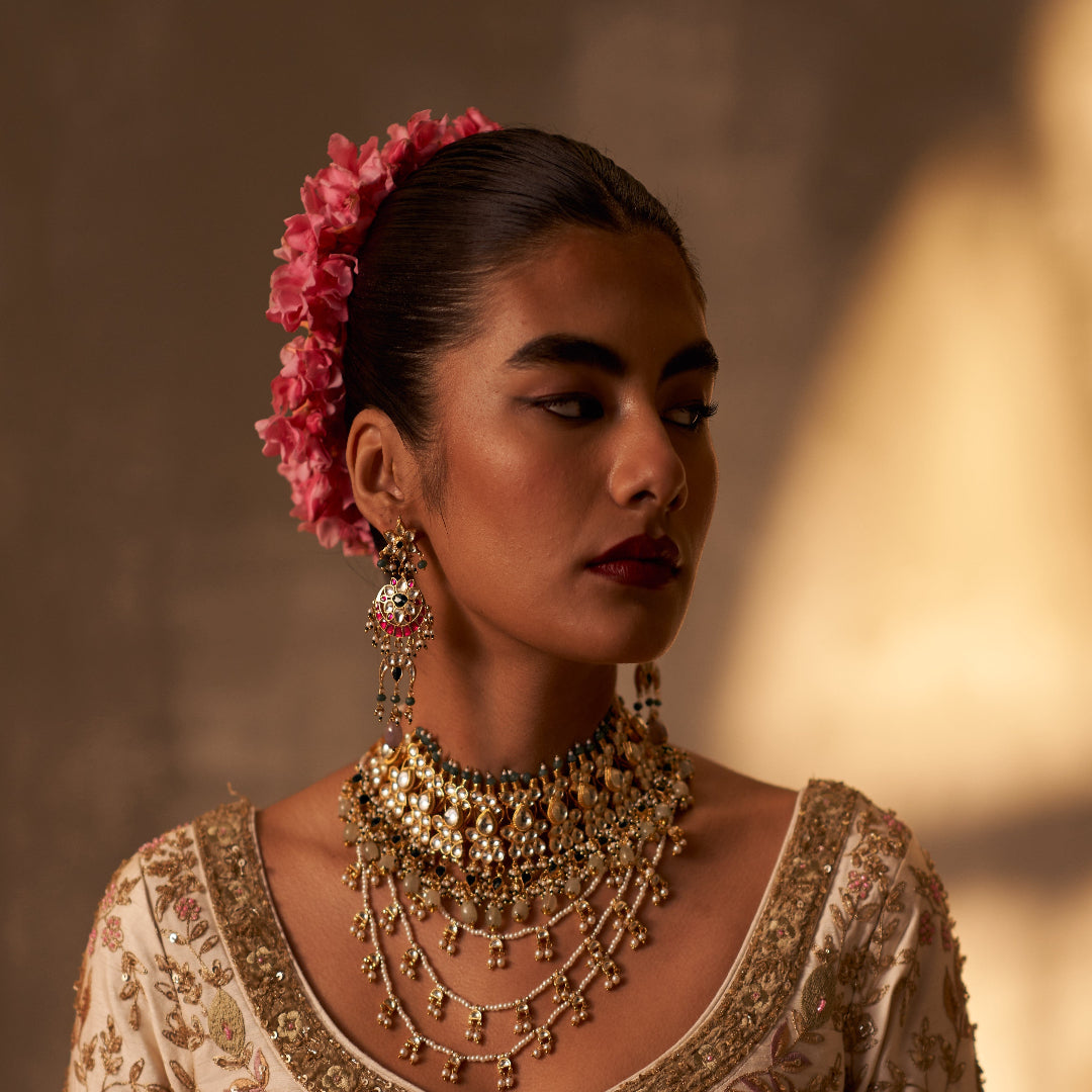 Multi Gold Finish Jadau Earrings - MR81EA