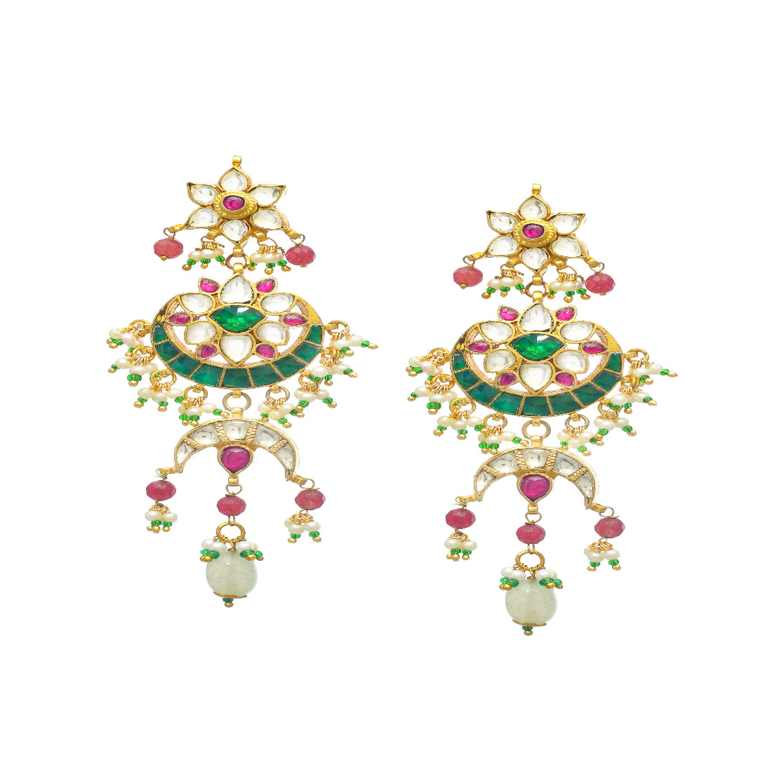 Green Gold Finish Jadau Earrings - MR81FA