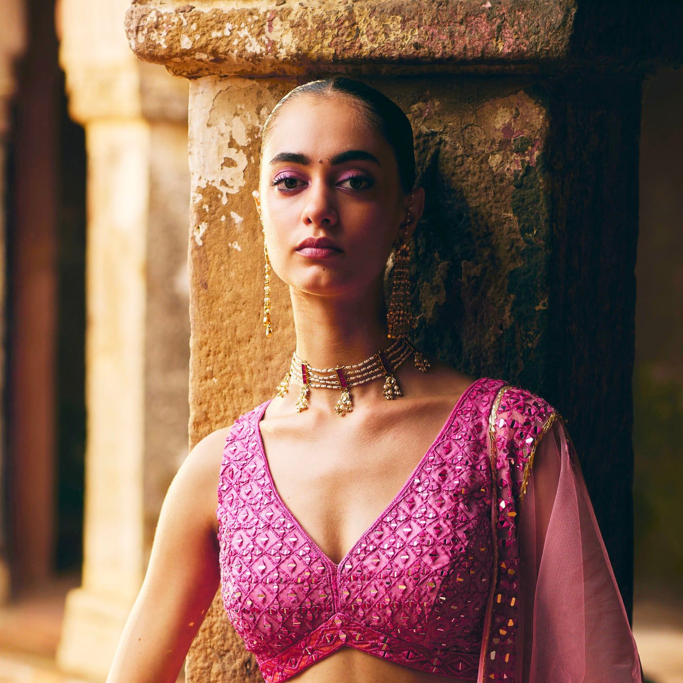 Red Gold Finish Jadau Choker - MR81GA