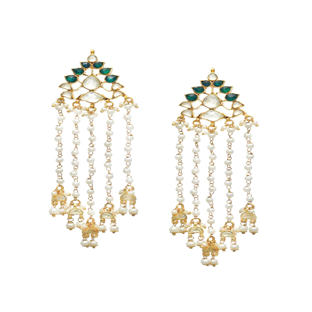 Green Gold Finish Jadau Earrings - MR81K