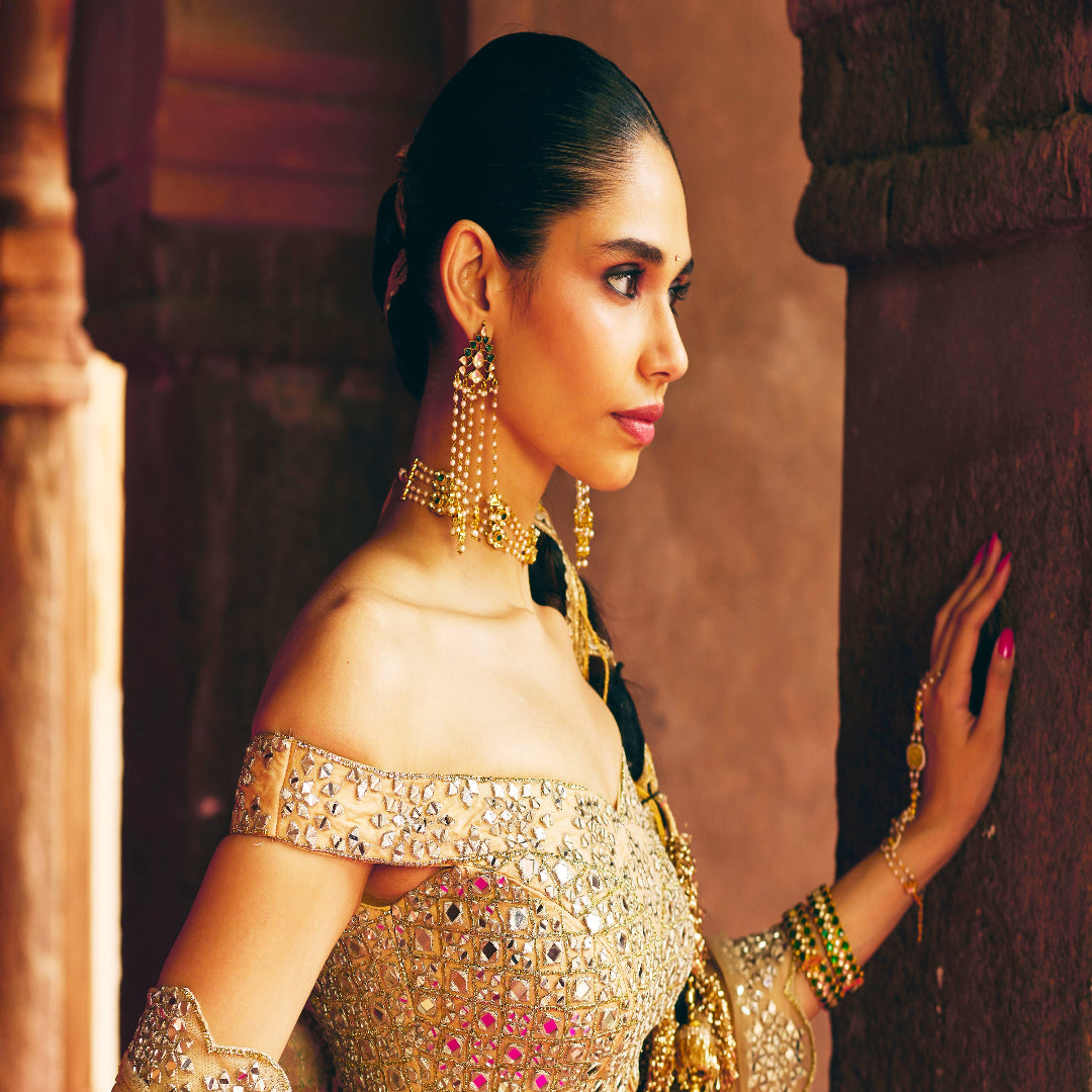 Green Gold Finish Jadau Earrings - MR81K