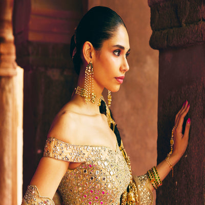 Green Gold Finish Jadau Earrings - MR81K