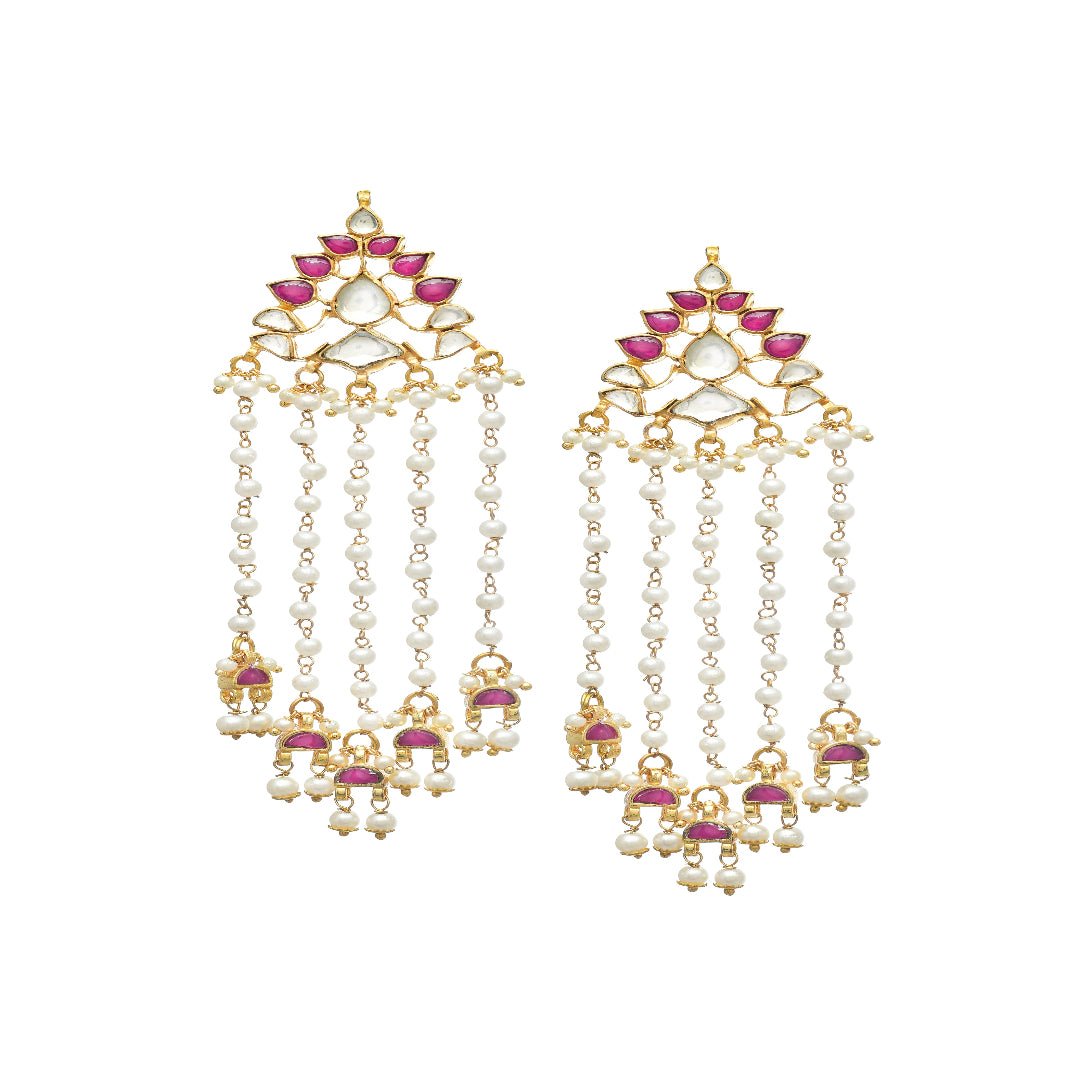 Red Gold Finish Jadau Earrings - MR81L