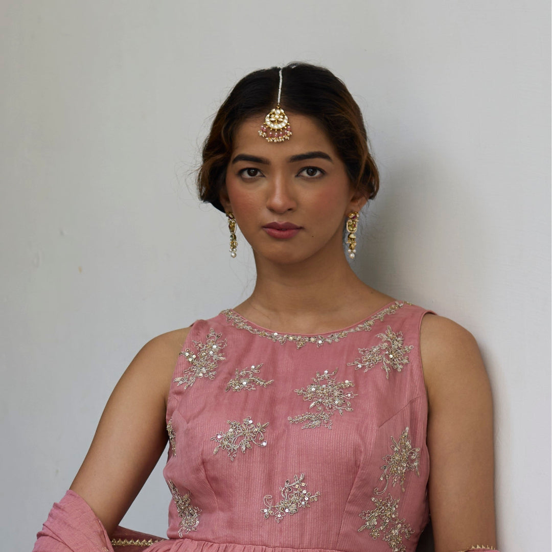 Pink Gold Finish Jadau Tika - MR81P