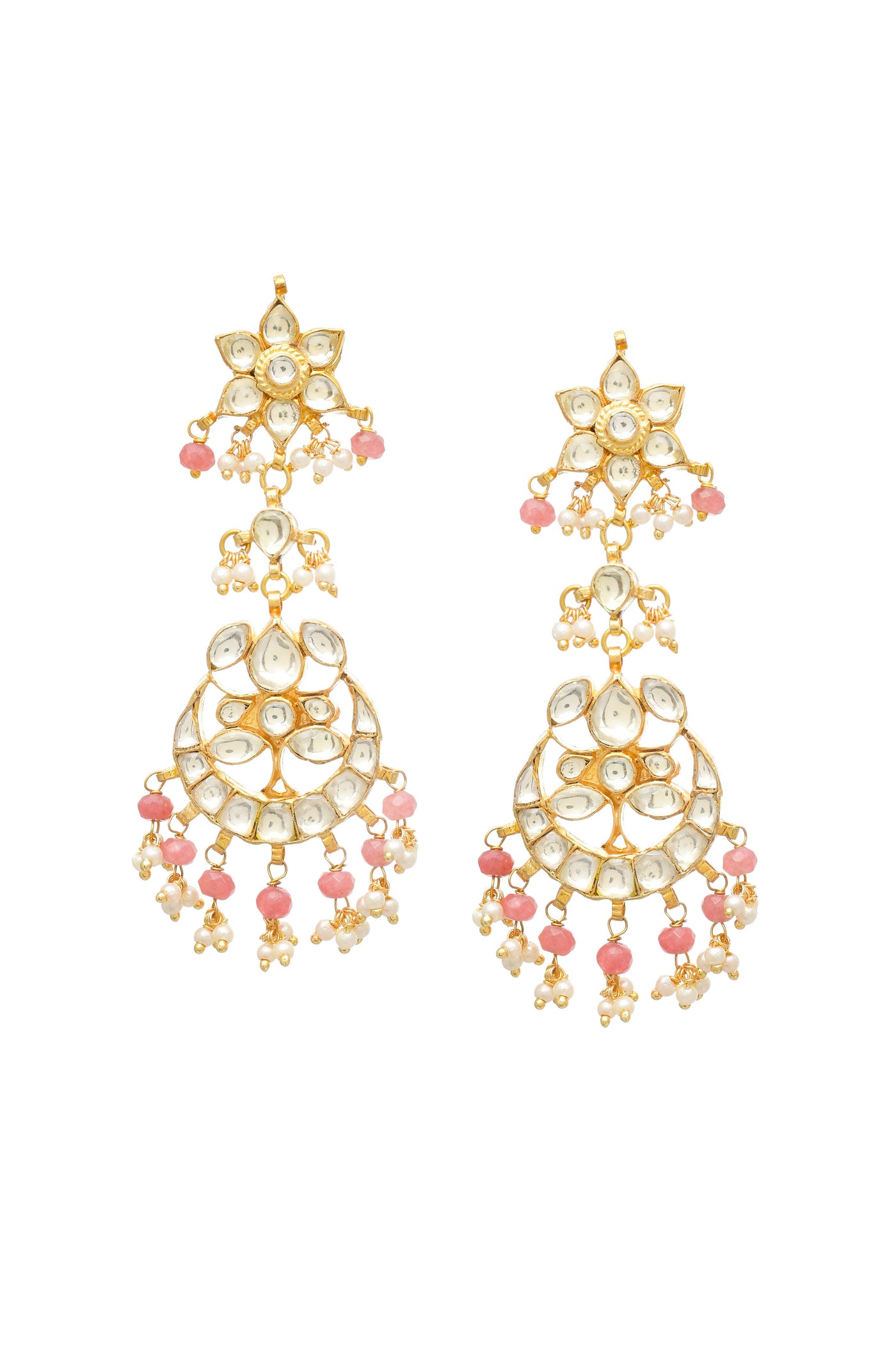 Pink Gold Finish Jadau Earrings - MR81VA