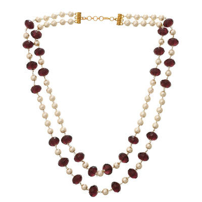 Amethyst Glass And Pearl Necklace - MS343Z