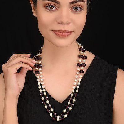 Amethyst Glass And Pearl Necklace - MS343Z